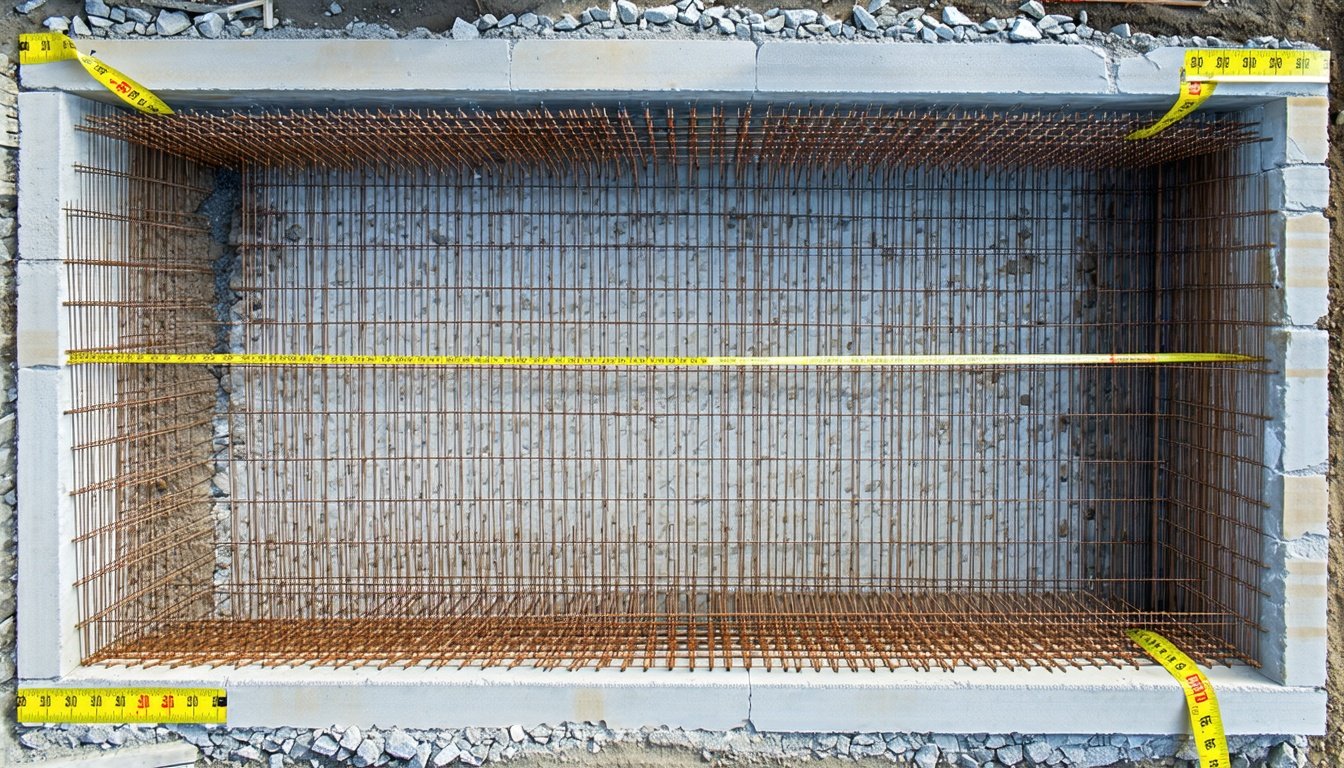 Luftfoto af strengefundament med forskalling og armering på dansk byggegrund – et eksempel på fundament pris